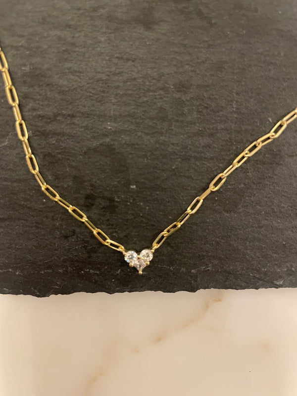 Mini Heart CZ Pendant with Link Chain