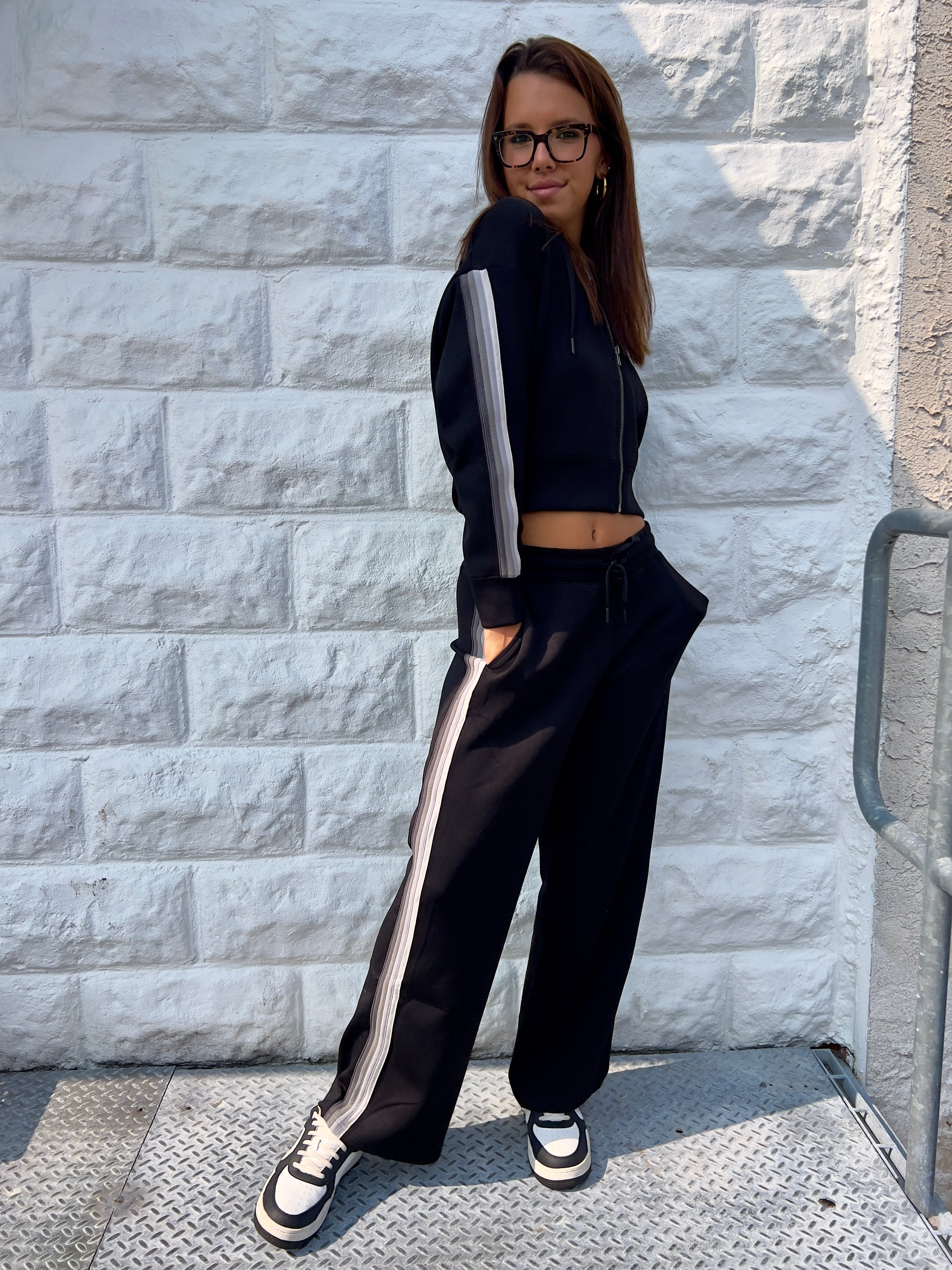 Cloud Fleece Tonal Greys Stripe Wide Leg Pant