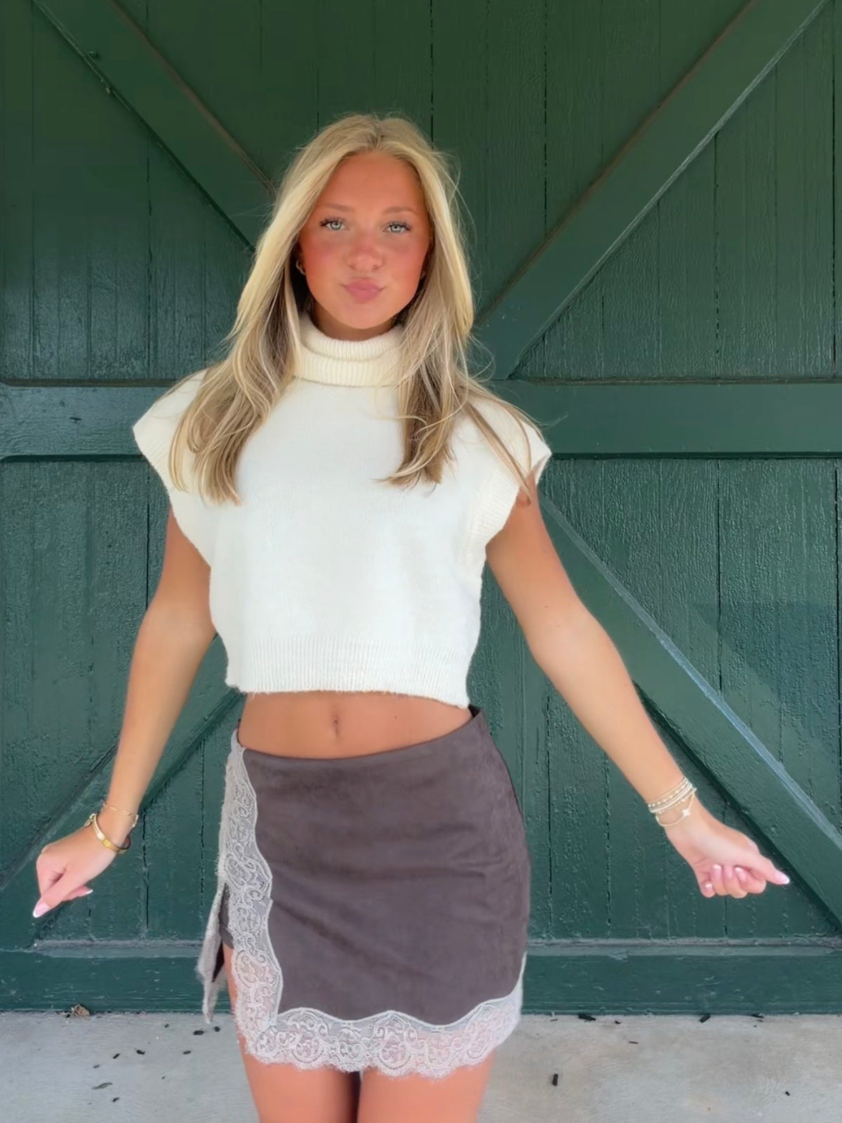Blaire Cropped Turtleneck Cap Sleeve Sweater