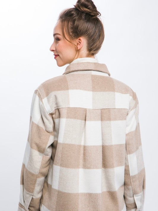 Hanson Khaki Plaid Fleece Lined Shacket