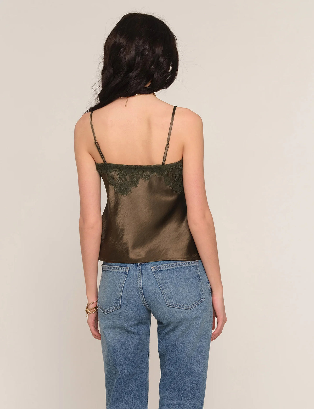 Olive satin cami with spaghetti straps