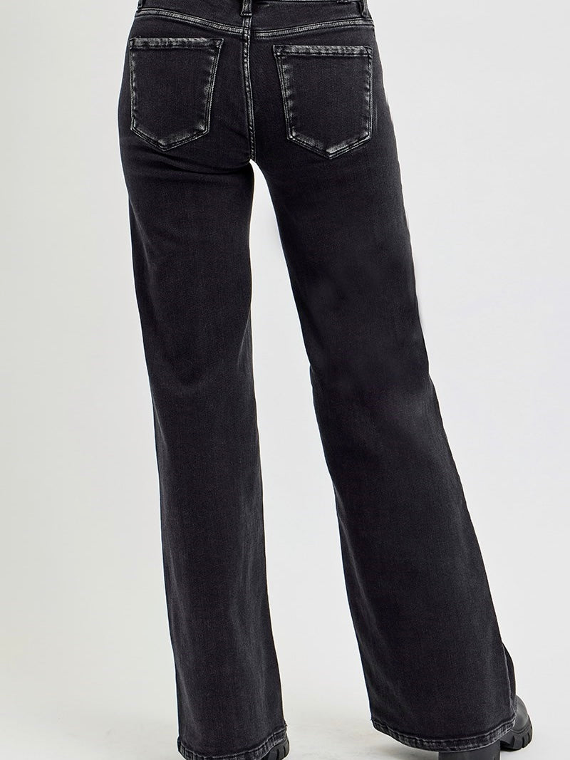 Mid Rise Wide Leg Jeans with Front Patch Pocket