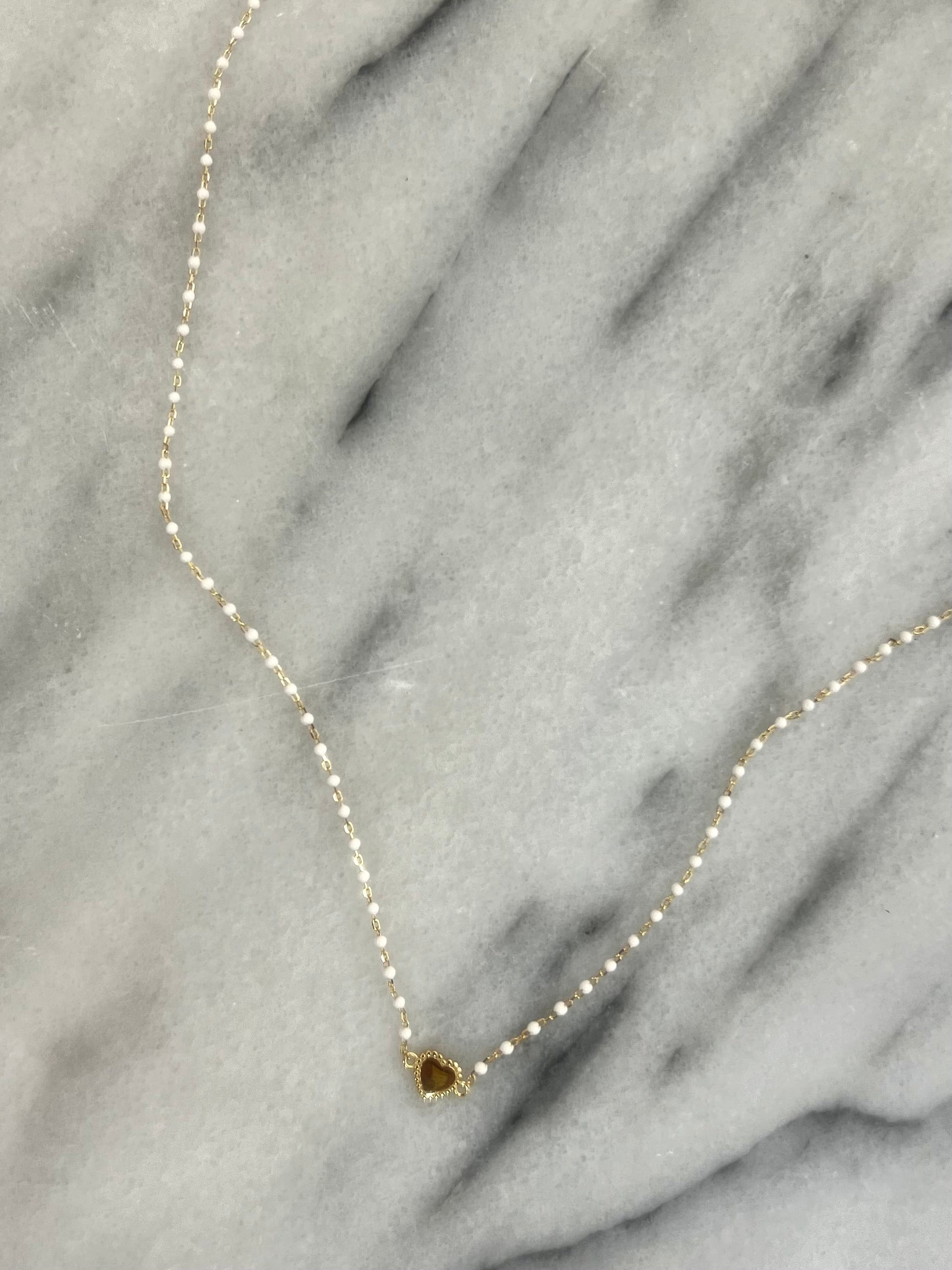 Petite Heart on Beaded White Chain