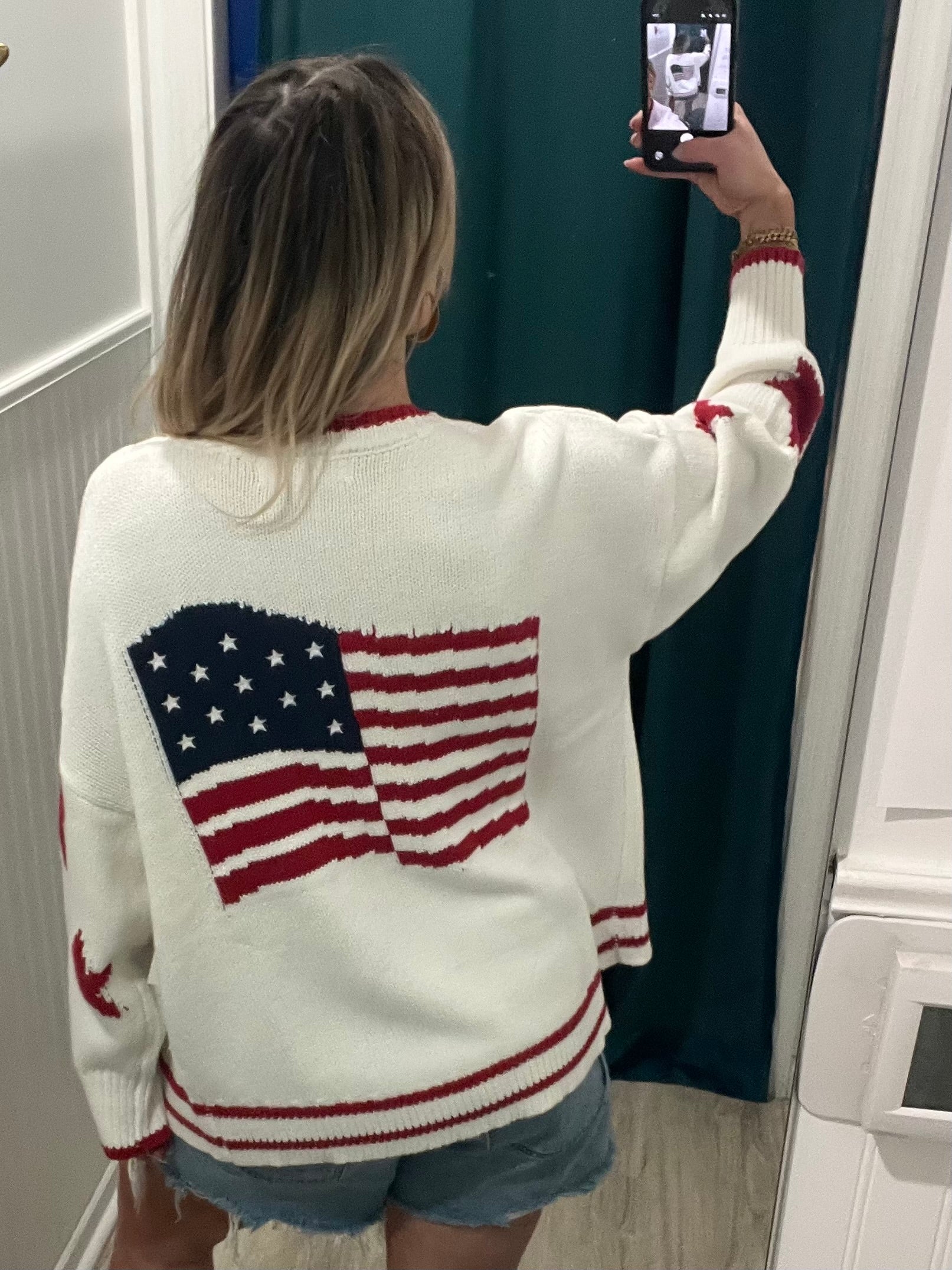 Vintage Havana White American Flag Knit Cardigan