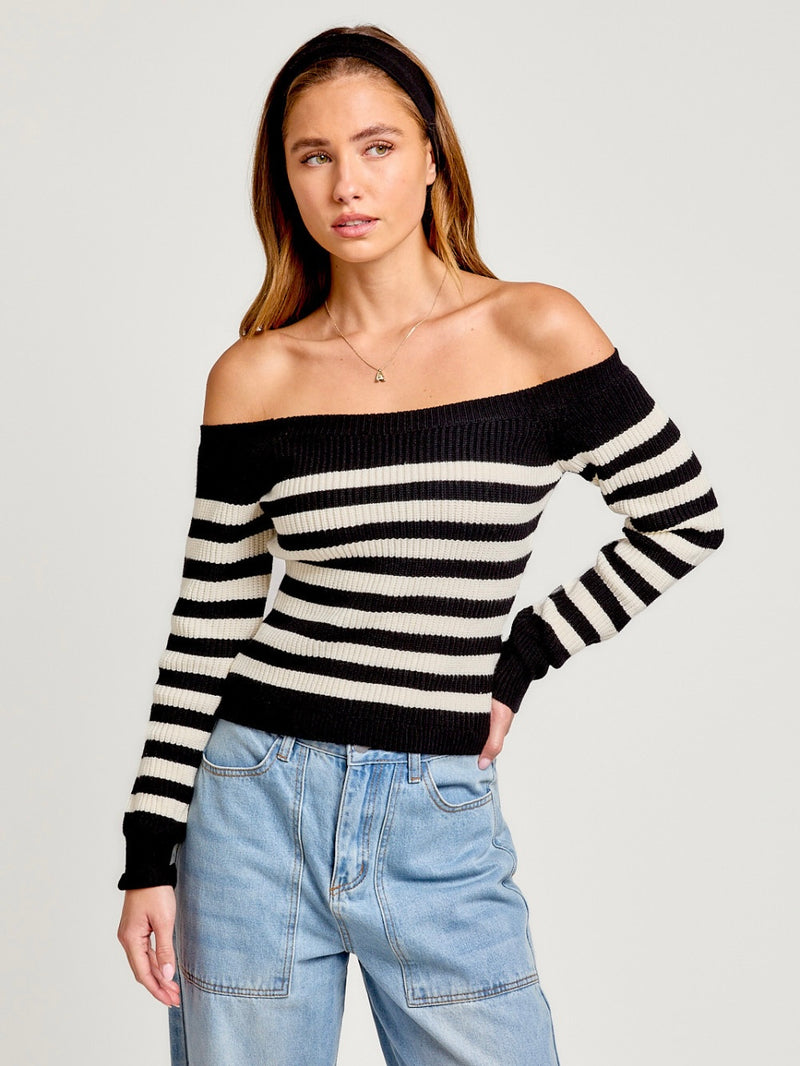 Zoe Stripe off Shoulder Sweater