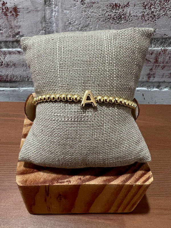 Paulina Stretch Gold Initial Bead Bracelet