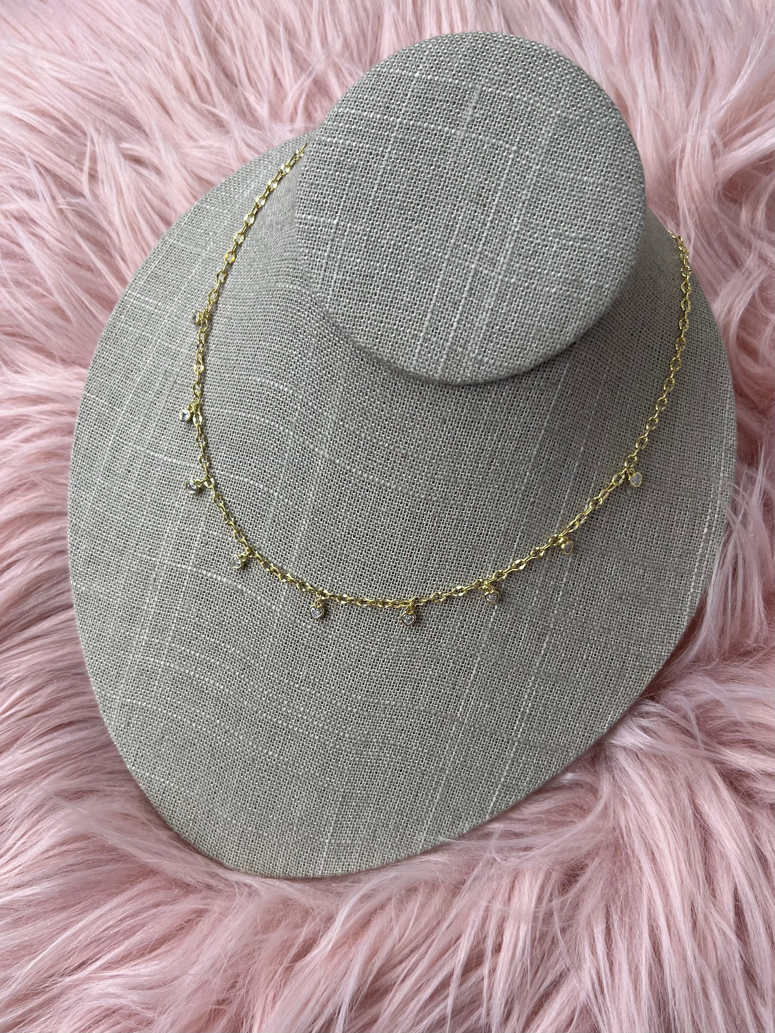 Eight of Hearts Bezel CZ Long Dangle Necklace