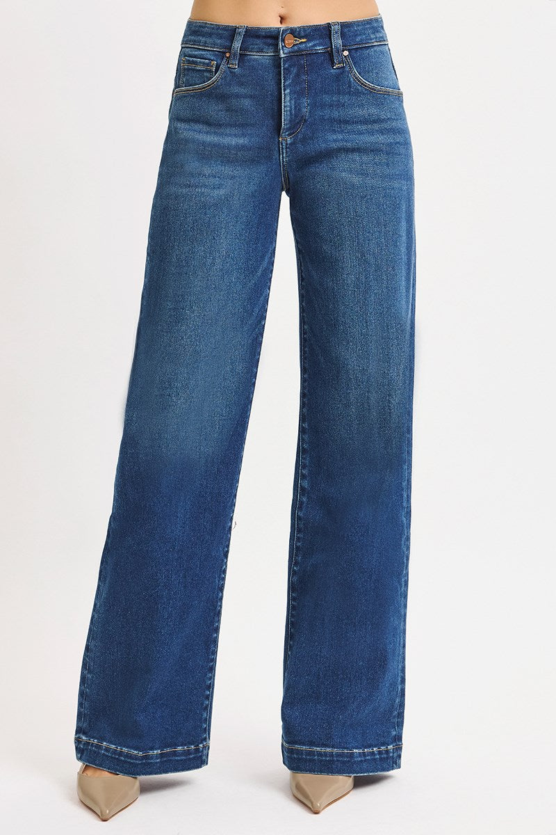 Risen Tummy Control Mid Rise Wide Leg Jean