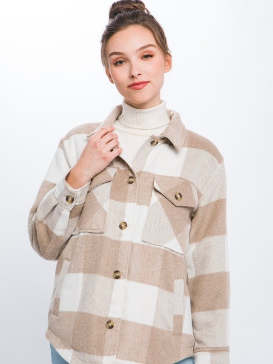 Hanson Khaki Plaid Fleece Lined Shacket