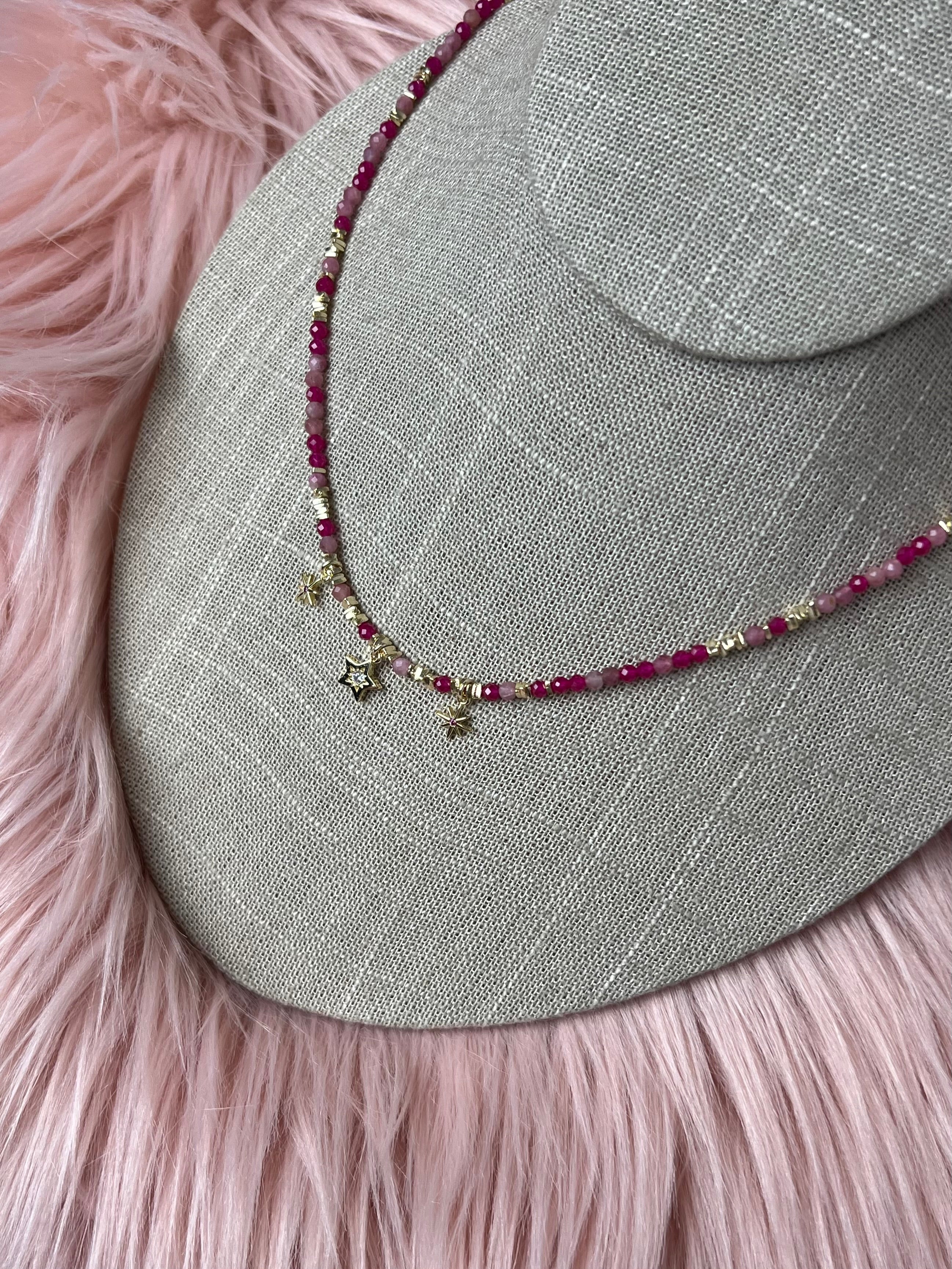 Faceted Natural Crystal & Gold Star Charm Necklace -