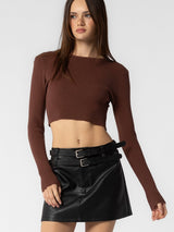 Kendra Brown Cropped Long Sleeve Sweater