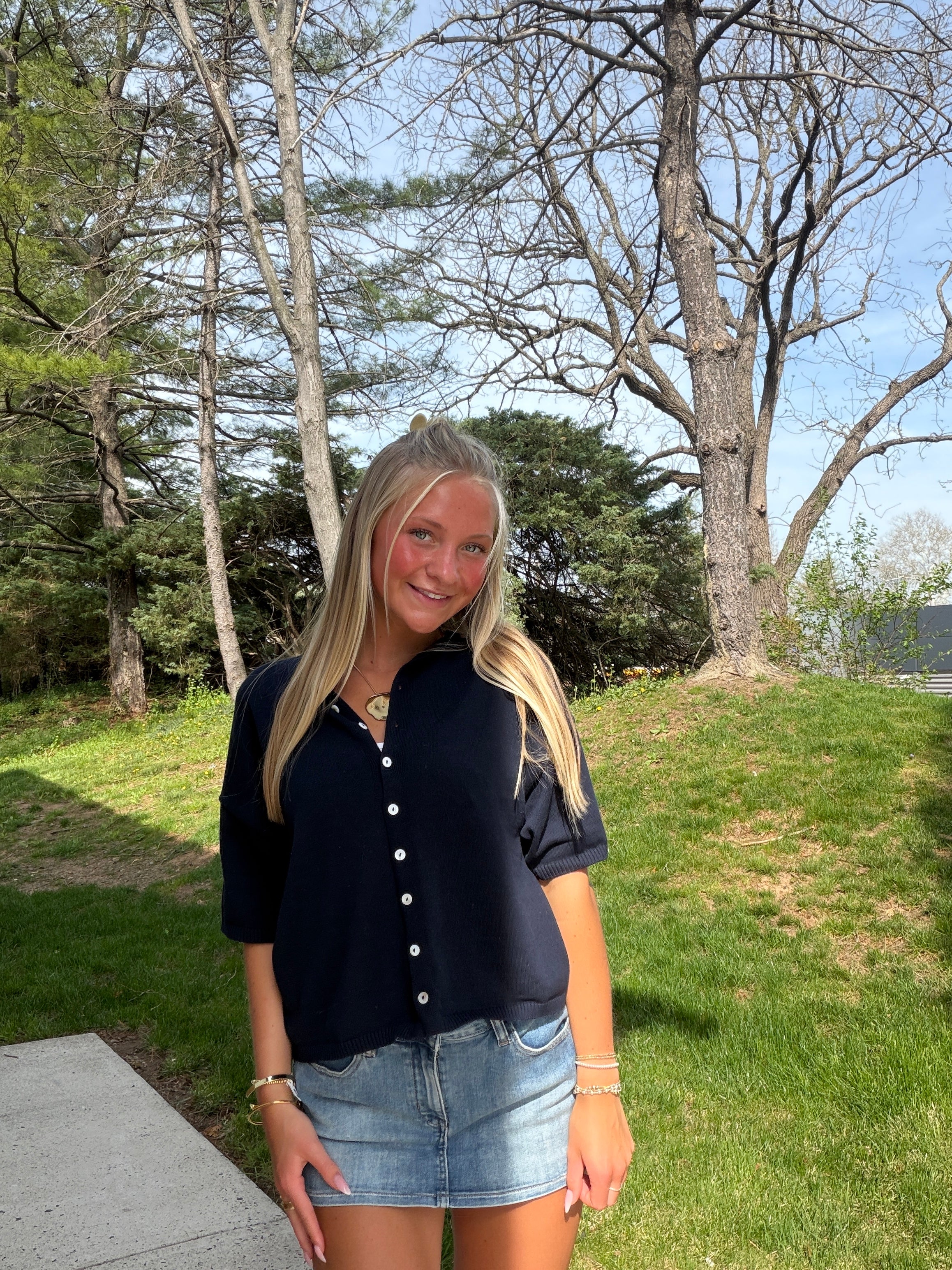 The It Girl Studio Short Sleeve  Cotton Cardigan -Midnight