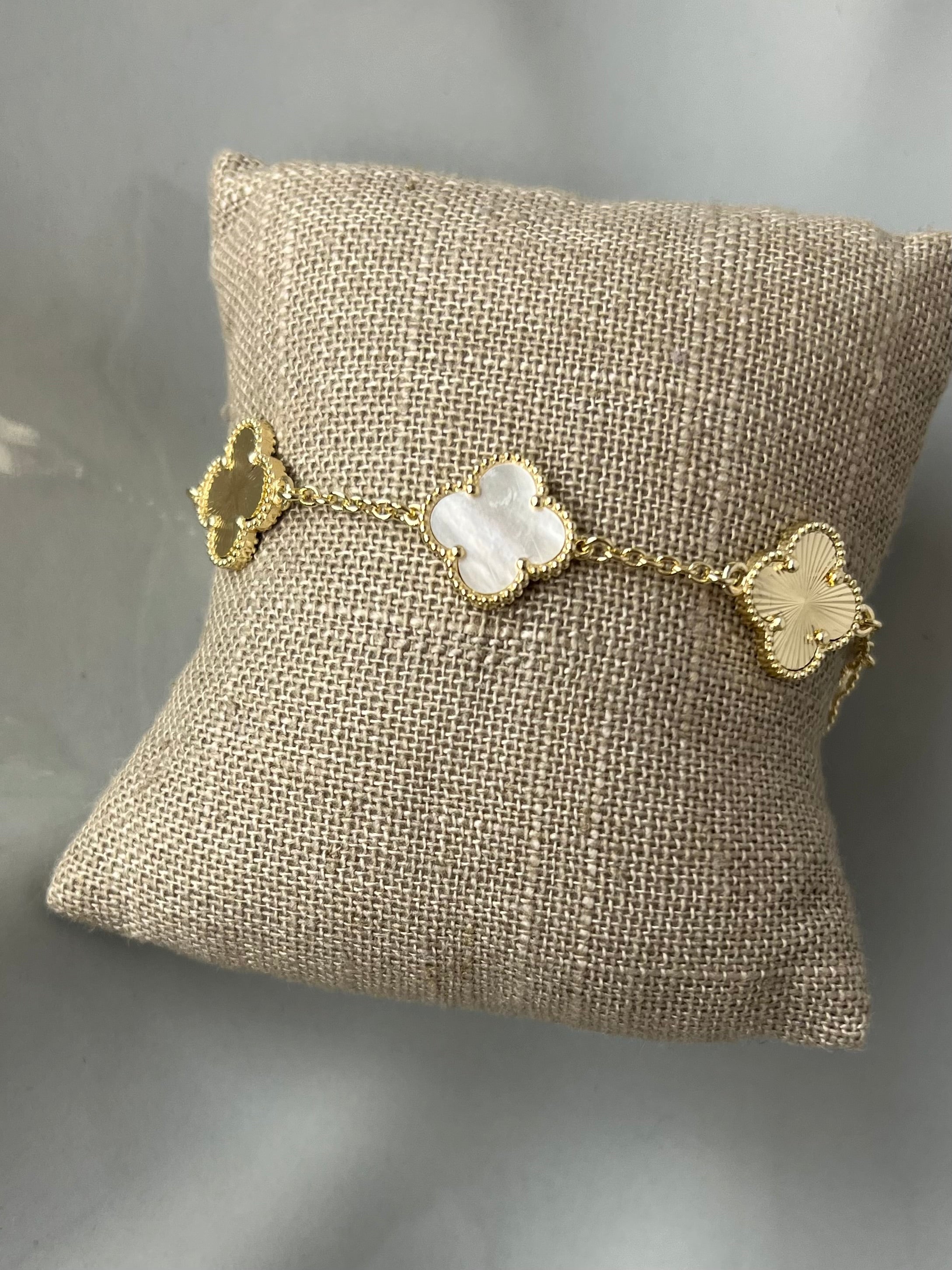 Mother of Pearl and Gold Clover Bracelet