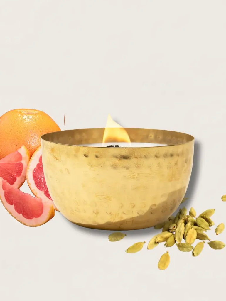 Grapefruit & Cardamom Tea-Solid Brass 14oz Pure Soy Candle