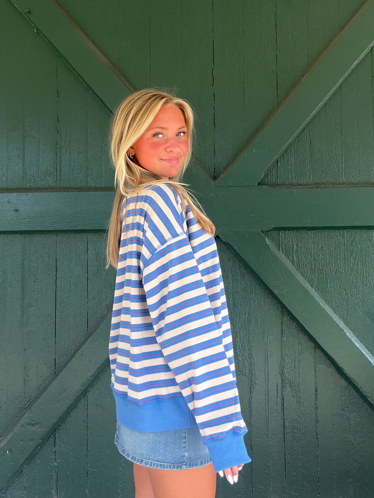 The Social Stripe Mockneck - Blue
