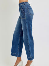 High Rise Ankle Wide Leg  Patch Pocket Detail Jeans