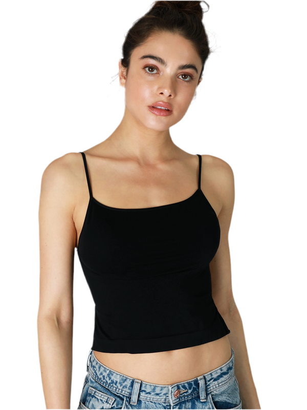 Ria Black Open Back Strappy Seamless Top