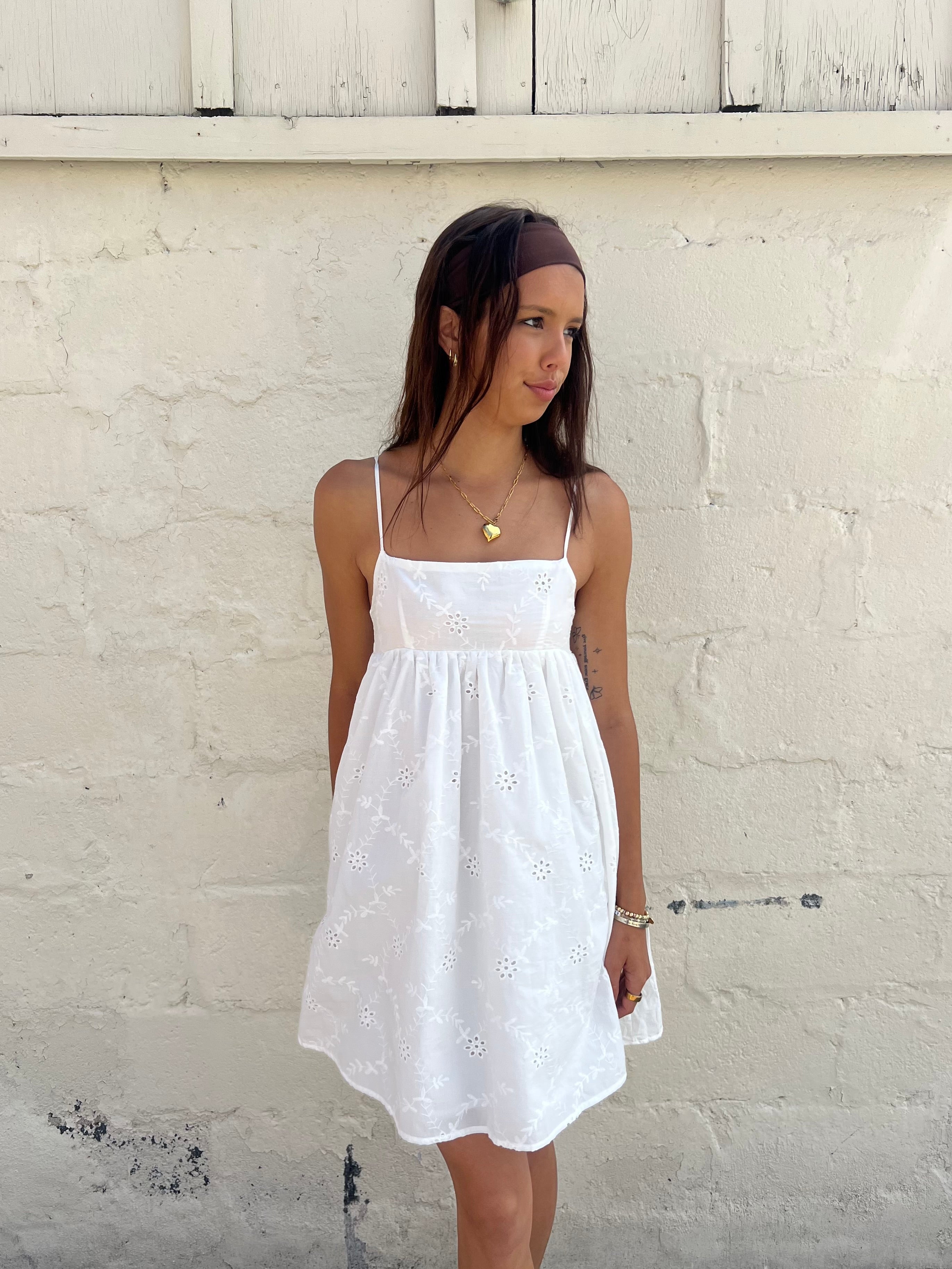 Halle Gathered Mini Dress – White