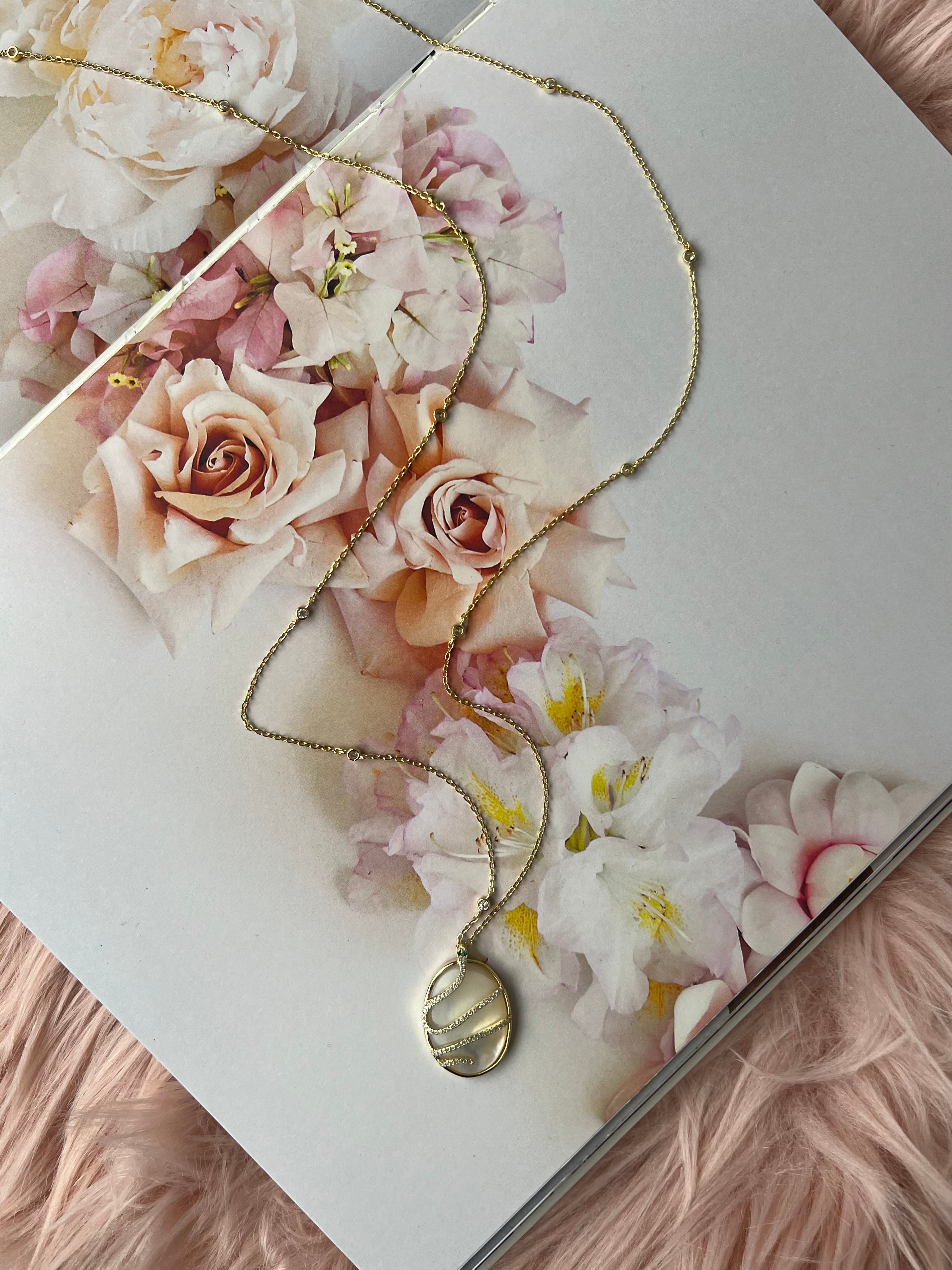 Luminous Oval Mother of Pearl Long Pendant Necklace