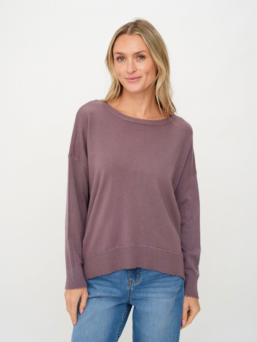Angii Frayed Crew Neck Sweater