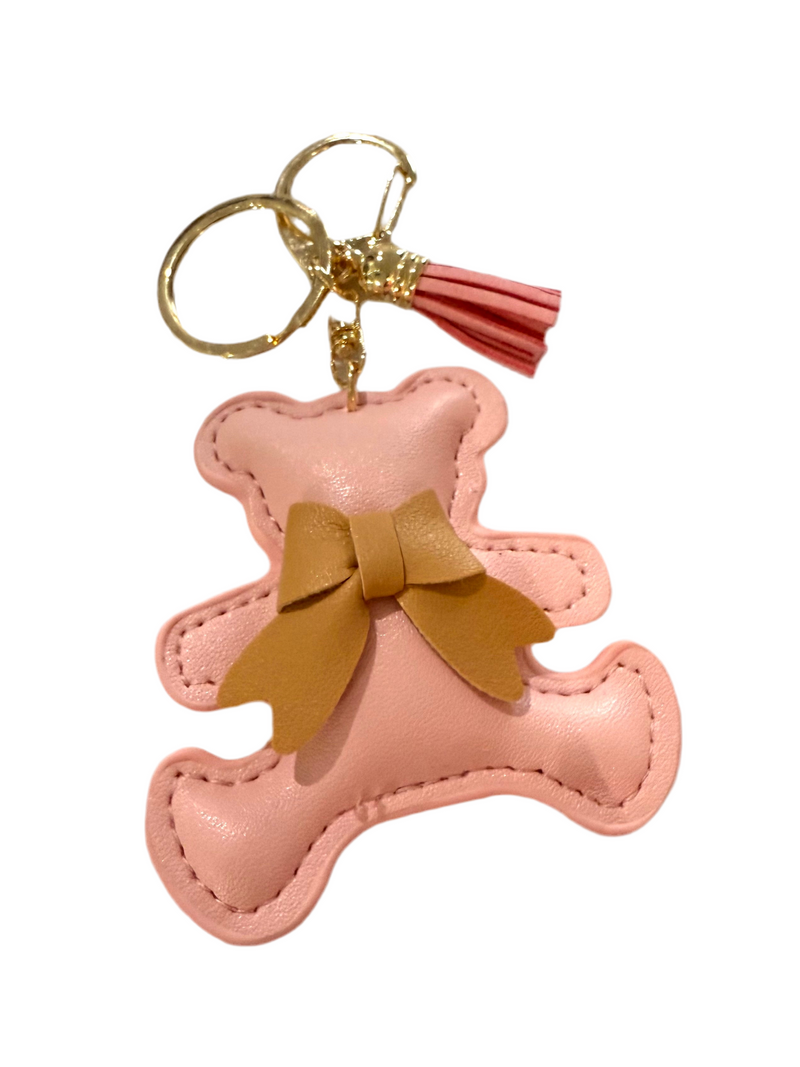 Leather Pink Bear Bag Charm