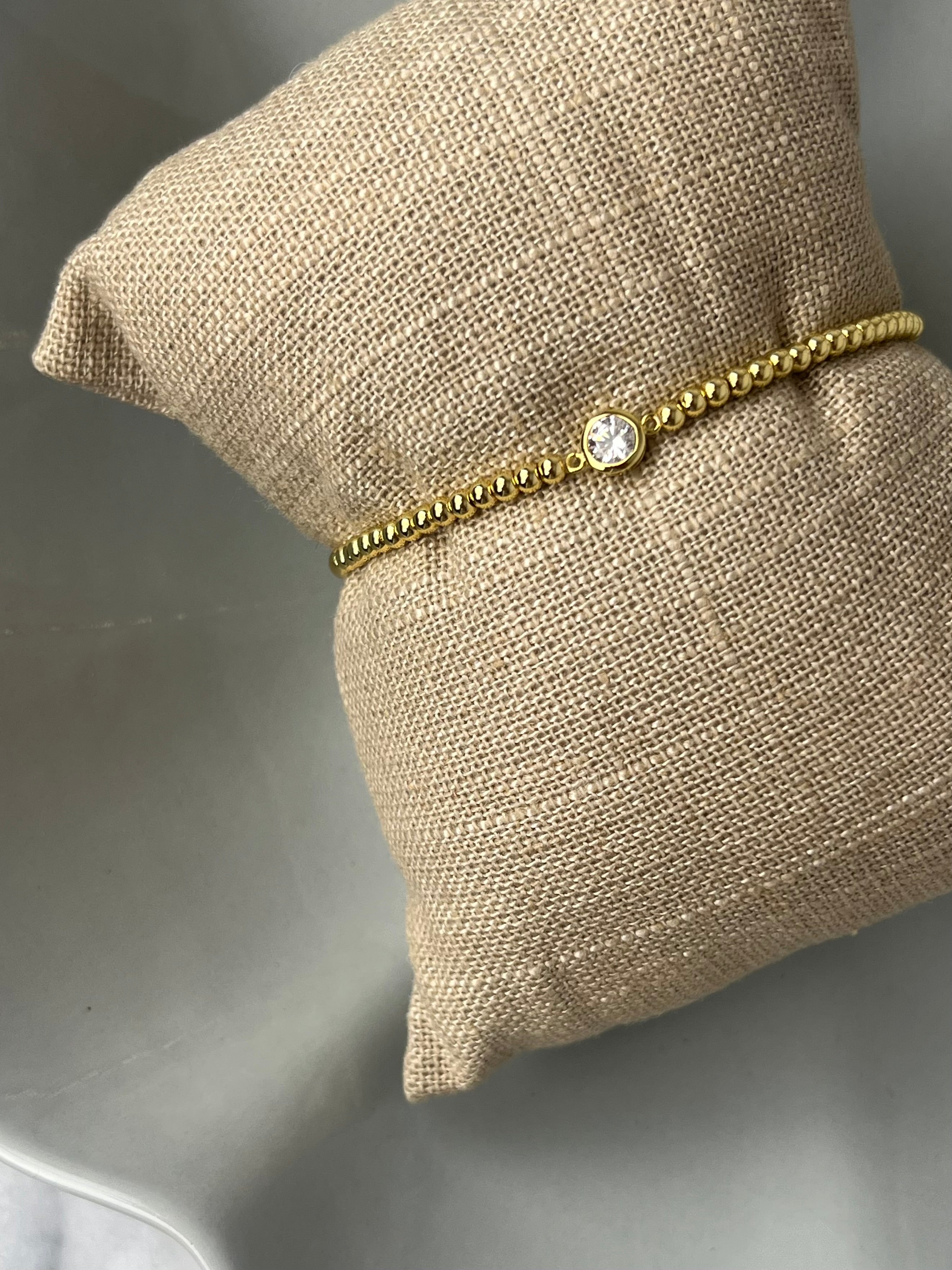 Staci Single Bezzle Crystal Gold Bead Bracelet – Minimal Luxe Stretch Bracelet