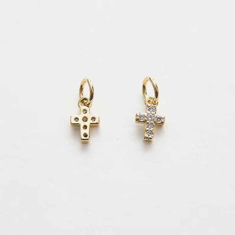 Gold Mini Pave Cross Charm