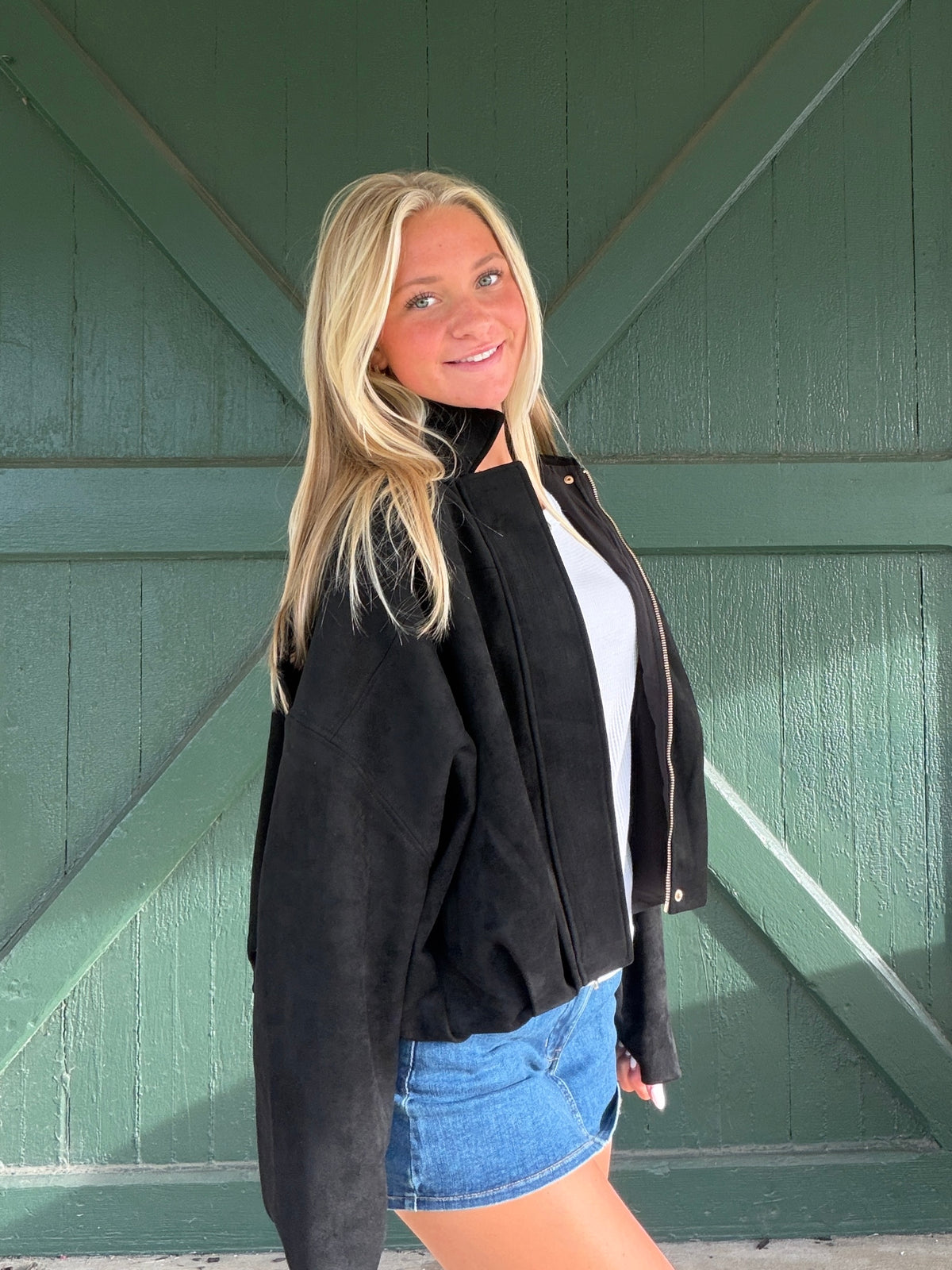 Vintage Havana Black Crop Suede Jacket
