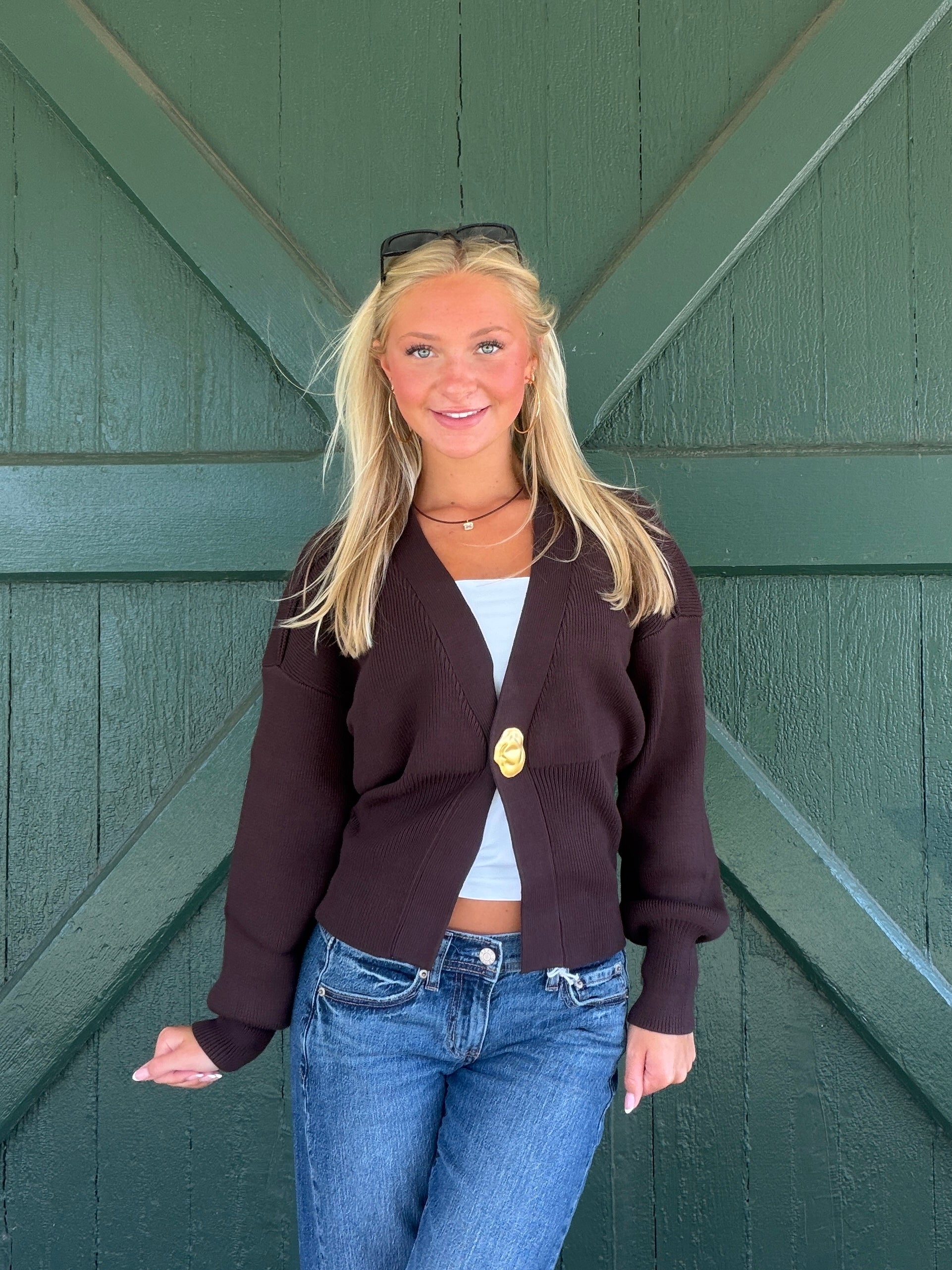 Apricot London Hammered Gold Button Cardigan