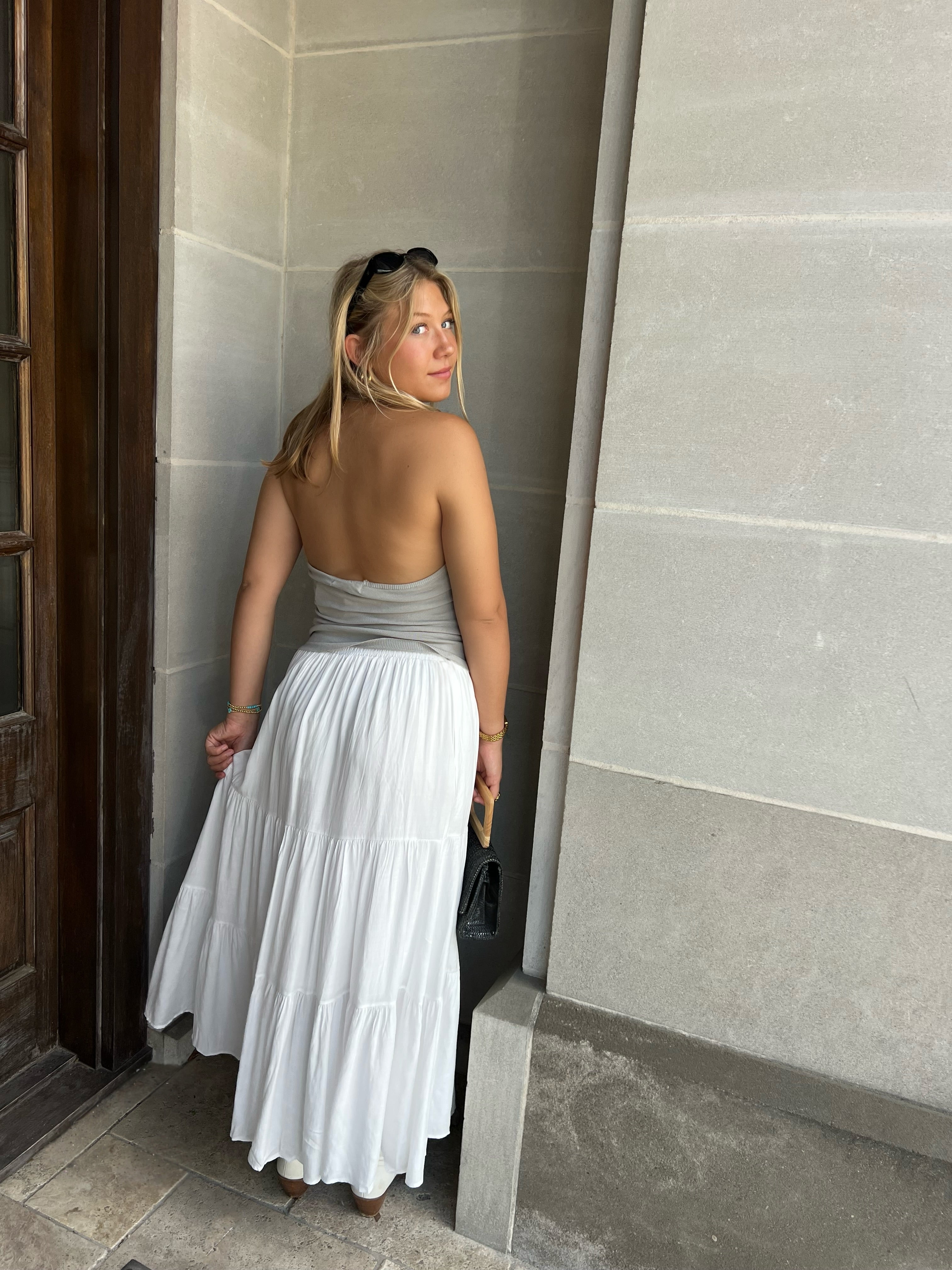 Julia Midi White Tiered Skirt
