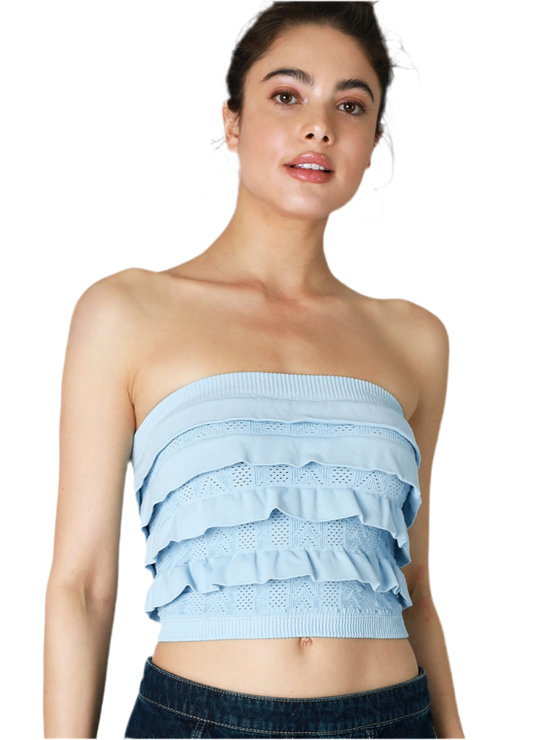 Sami Breezy Blue Ruffle Seamless Tube Top