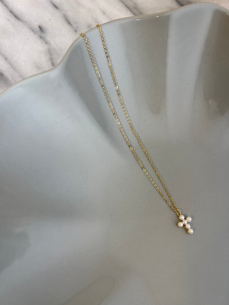 Mini Pearl Cross Pendant Necklace