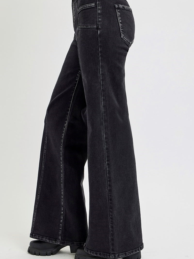 Mid Rise Wide Leg Jeans with Front Patch Pocket