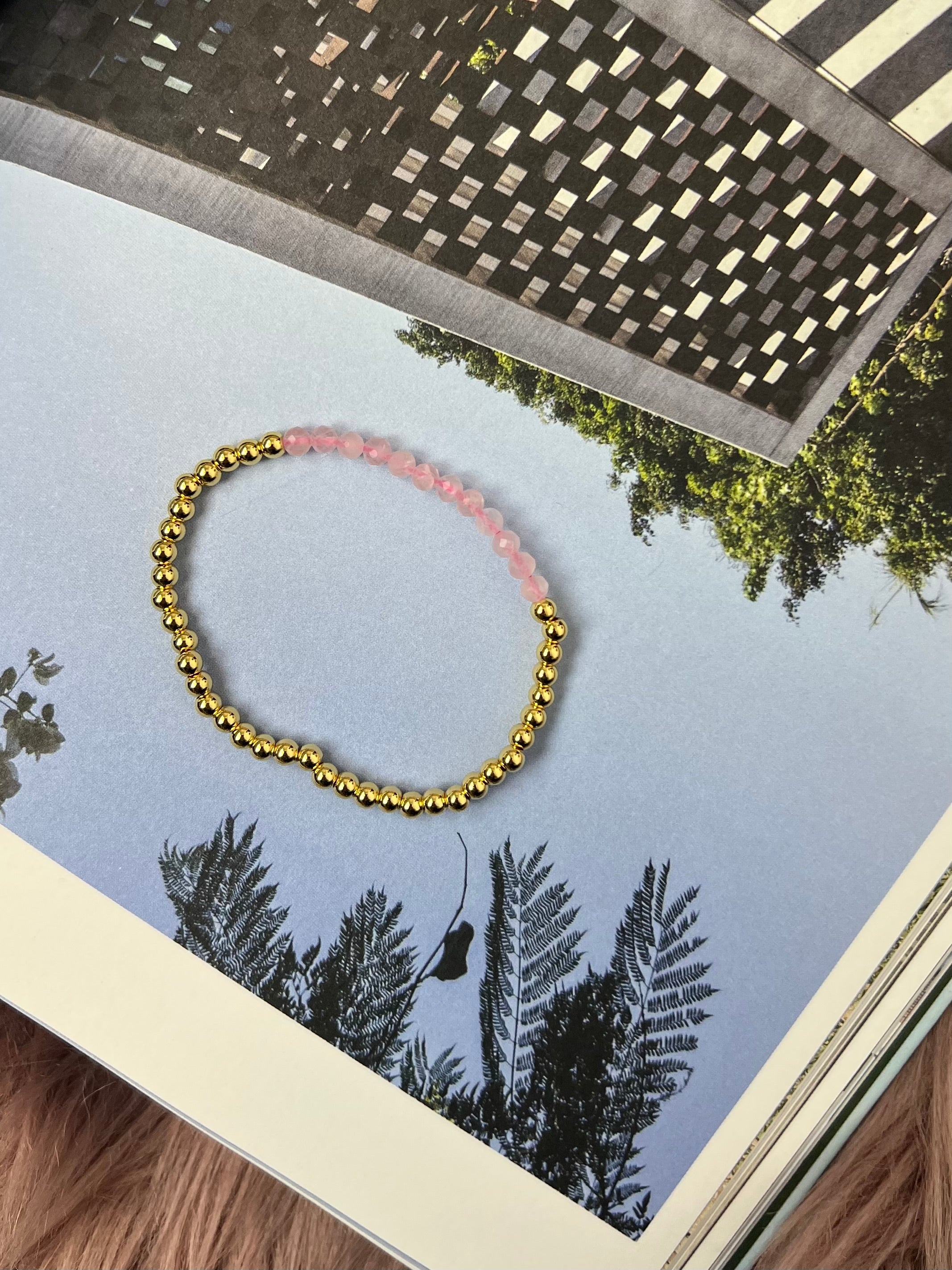 Nicole Pink Faceted Crystal Stretch Ball Bracelet