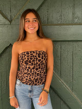 Carmine Strapless Leopard Top