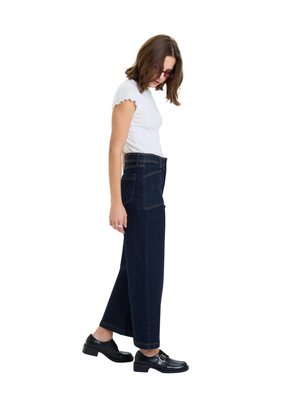 DAZE Valley Girl High Rise Patch Pocket Wide Ankle Jean – Rinse