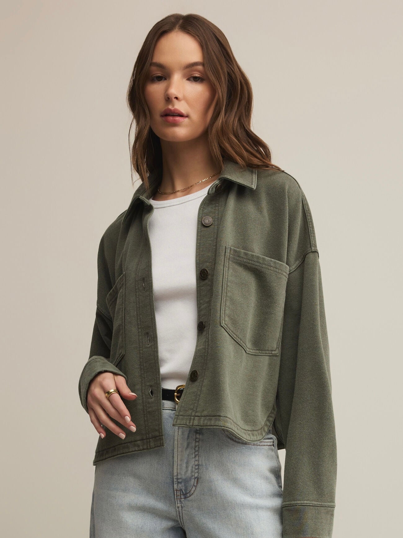 All Day Crop Knit Hunter Green Denim Jacket
