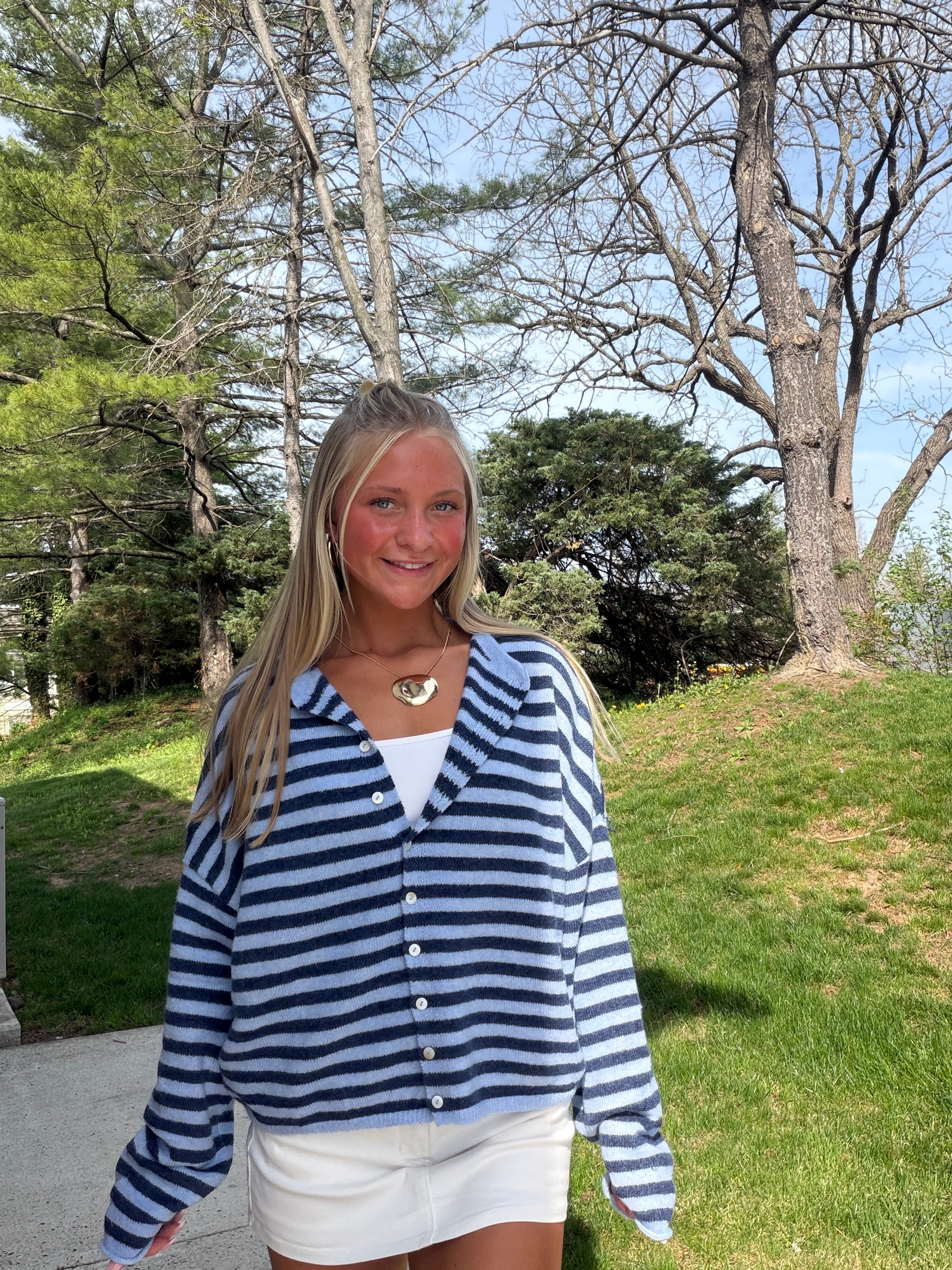 The Dusty Blue Mini Stripe It Girl Sweater