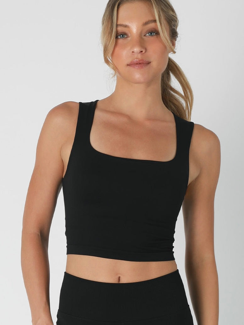 Black Clean Line Square Neck Crop Top