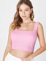Lizzie Peony Pink Shirred Square Neck Crop Top