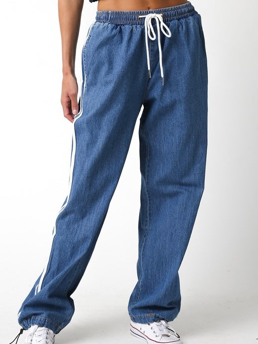 Travis Side Stripe Denim Track Pants