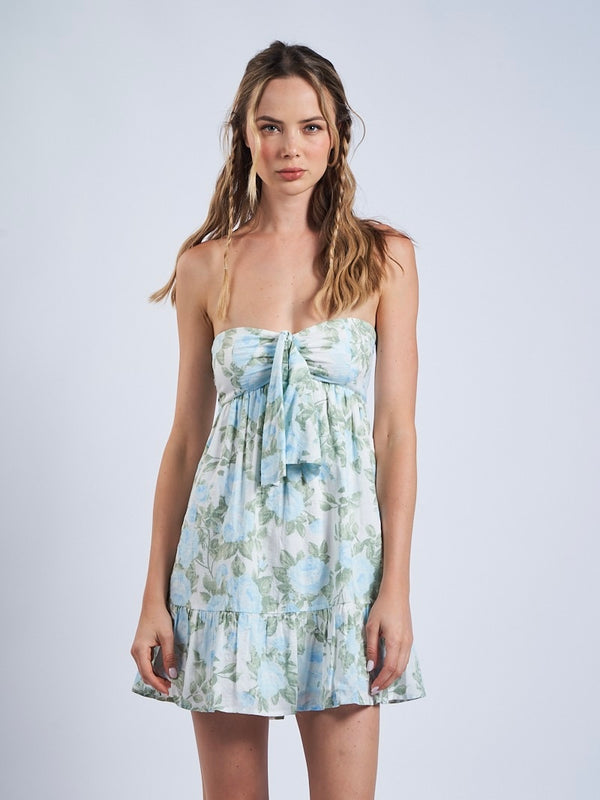 Fiona Blue Rose Strapless Dress