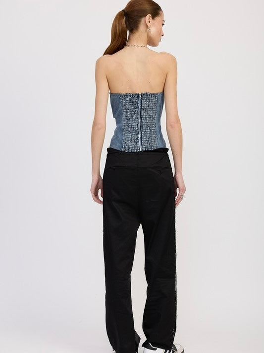Nashville Buckle Denim Strapless Top