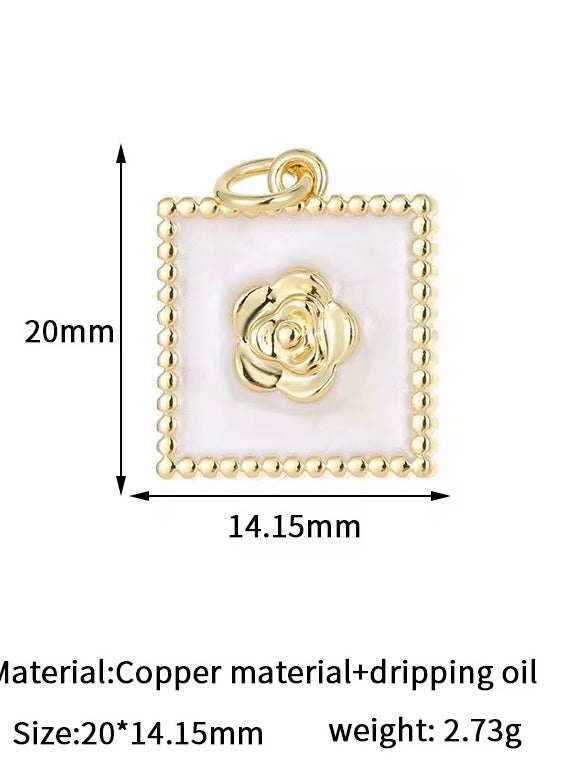 Gold Large White Enamel Flower Charm