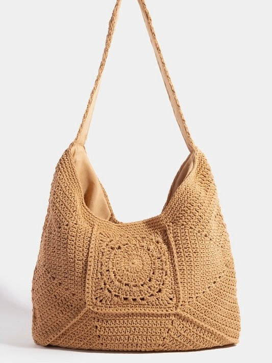 Braided Panels Hobo Shoulder Tote Bag