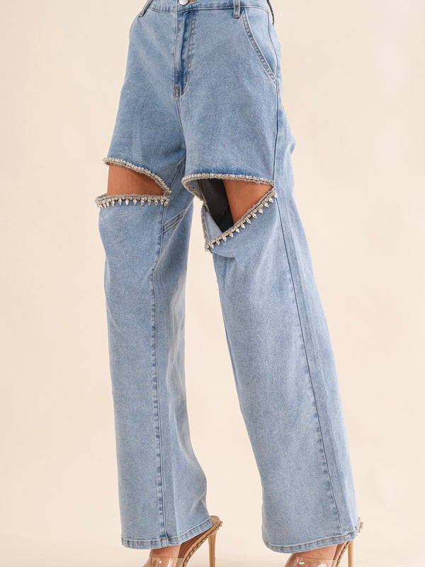 Taylor Cut Front Rhinestone Jeans