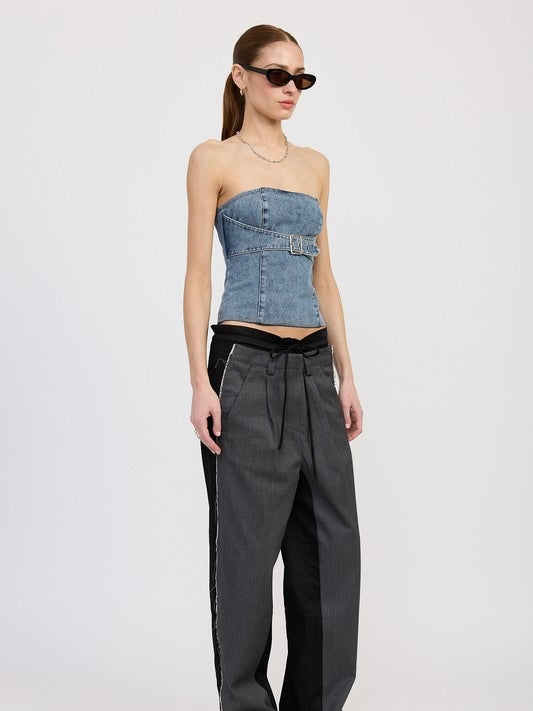 Nashville Buckle Denim Strapless Top