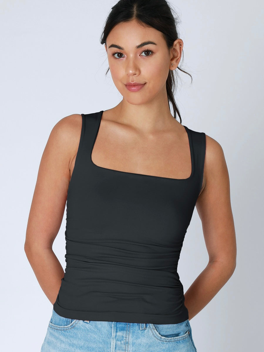 Cora Black Line Square Shirred Top
