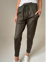 Coated Olive Zip Jogger Pant