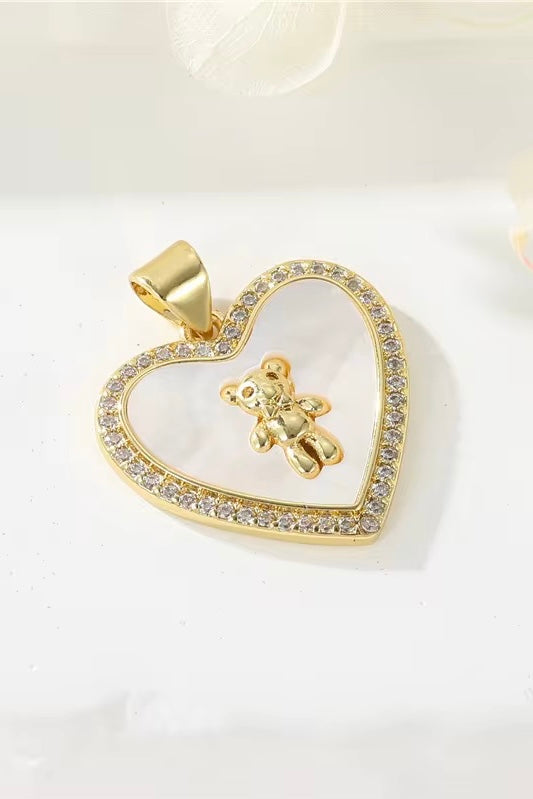 Gold Large Teddy Heart Enamel Charm